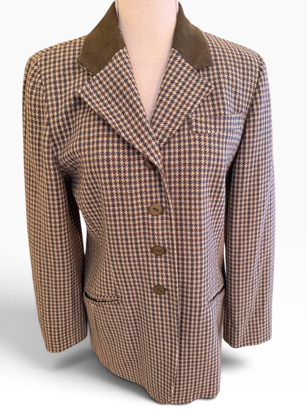 Pendleton "Knockabouts" Vintage Cream/Olive Houndstooth Blazer 8